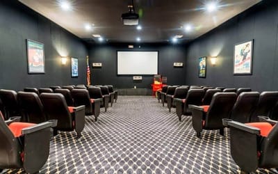 Interior of a movie theater with seating