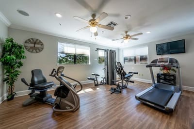 Well-equipped fitness room with exercise machines