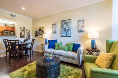 Bright and inviting living room in a senior care facility
