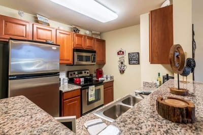 Well-equipped kitchen in a senior living facility