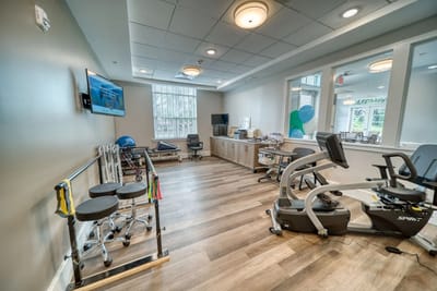 Interior view of a fitness area with equipment