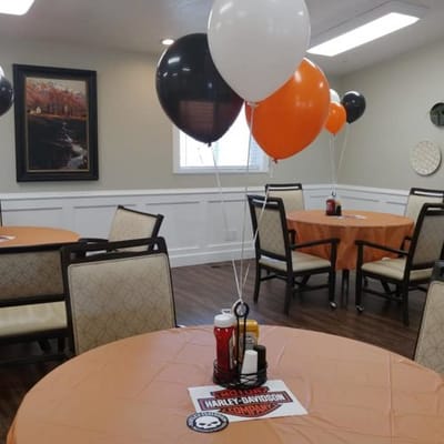 Dining area decorated for a celebration