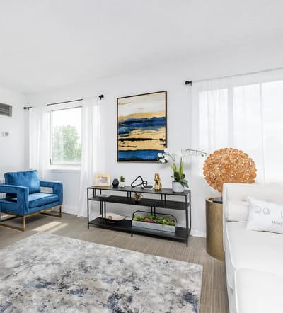 Bright and modern lounge area with decorative accents