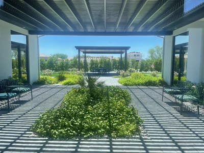 A well-appointed garden area in an assisted living facility