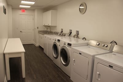 Laundry room in a bright, modern facility