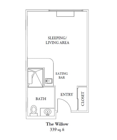 Architectural floor plan of a small living unit
