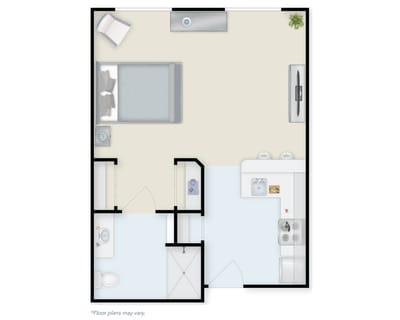 Architectural floor plan of a private resident room