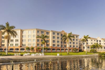 Exterior view of Westminster Towers facility by the water