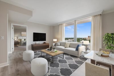 Bright living room in a senior living facility