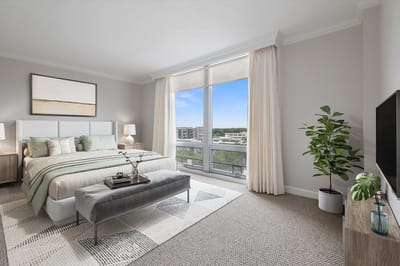 Bright and modern bedroom in assisted living facility