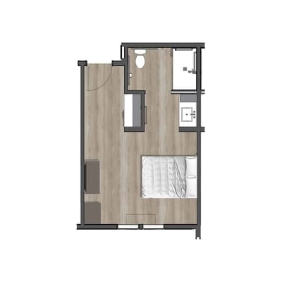 Architectural floor plan of a private resident room