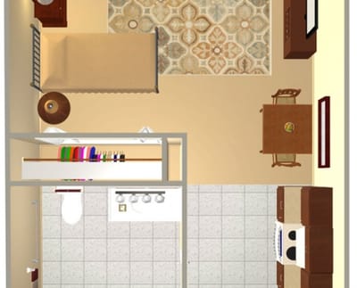 Top view of a private resident room layout