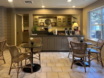 Common area with seating and refreshment station