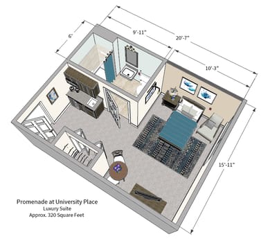 Architectural floor plan of a luxury suite