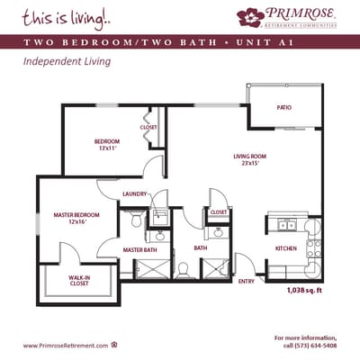 Architectural floor plan for a two-bedroom unit