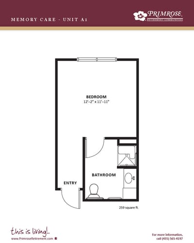 Architectural floor plan of a memory care unit