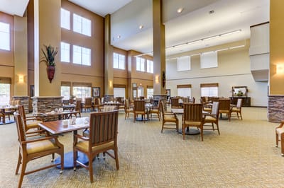 Spacious interior dining area with tables and chairs