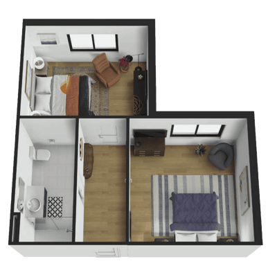 Aerial view of a facility floor plan layout.