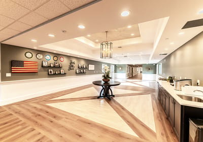 Interior common area with decorative wall displays
