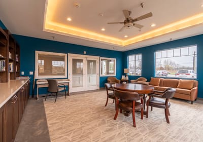 Common area with seating and natural light