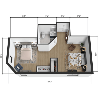 Architectural floor plan of a resident room.