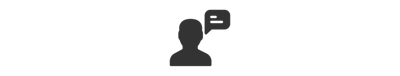 Stylized logo with speech bubble icon.