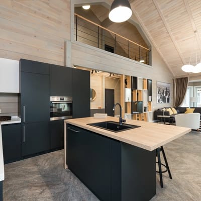 Modern kitchen area in assisted living facility