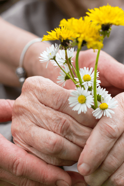 Salus Home Care, home care in San Diego, CA — Hands holding yellow and white flowers together