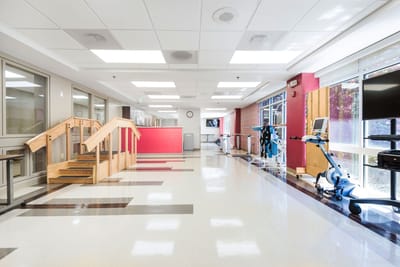 Rehabilitation therapy room with equipment