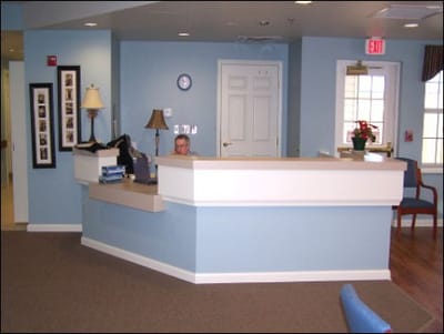 Reception area of the facility with staff member