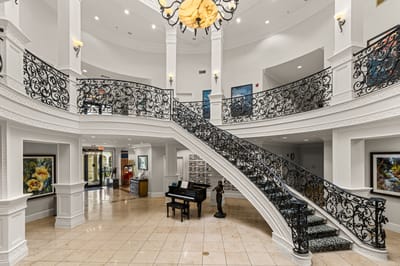 Elegant interior of a senior living facility lobby
