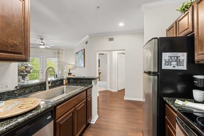 Stylish kitchen area in a senior living facility