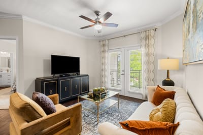 Cozy living room with modern furnishings and bright decor