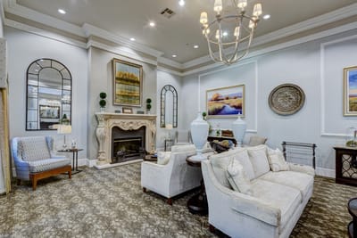 Interior view of a common area with seating and decor