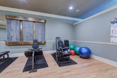 Interior fitness area with exercise equipment