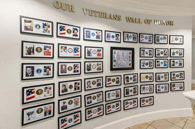 A display honoring veterans on a wall