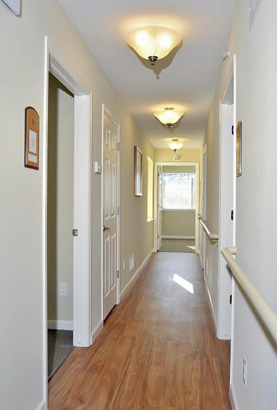 Brightly lit hallway with accessible features