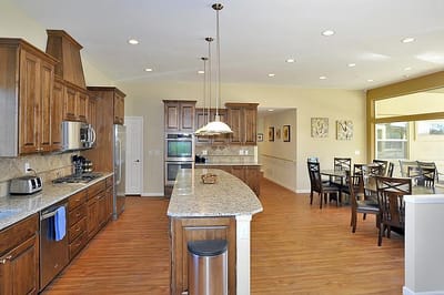 Bright and modern kitchen area in a senior living facility