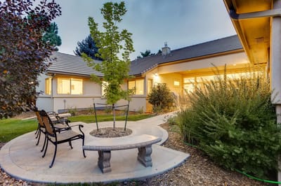 Outdoor garden area with seating