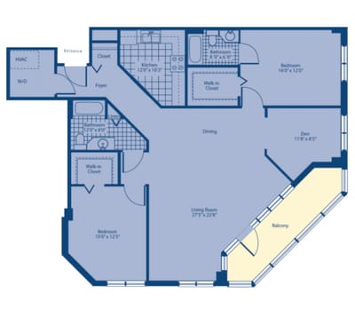 Architectural floor plan of a senior living unit