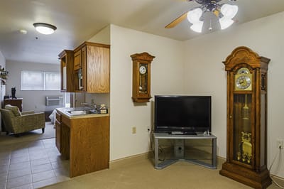 Interior view of a cozy assisted living unit