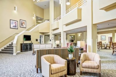 Bright interior common area with seating