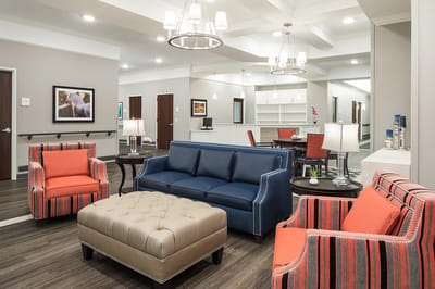 Bright interior common area with lounge seating