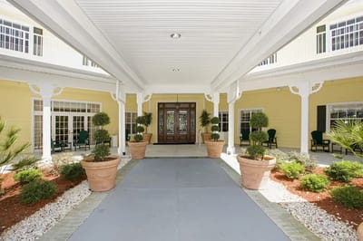 Entrance area of the facility with potted plants