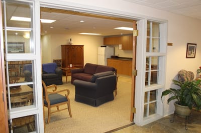 Interior common area with seating and kitchenette