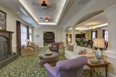 Bright common area with comfortable seating and decor
