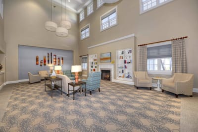 Bright and inviting common area with seating