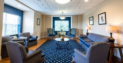 Cozy common area with seating and decorations
