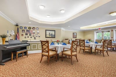 Dining room with tables set for meals