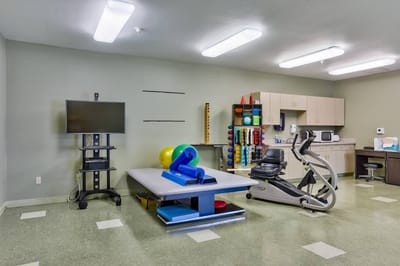 Rehabilitation equipment in a therapy room